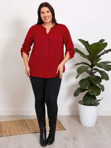 EMERY ROSE Blusa de manga enrollada con botón