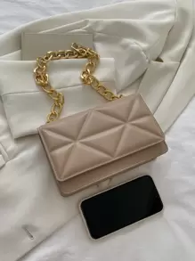 Bolsa cuadrada mini geométrico en relieve con cadena - Caqui - Ver 6