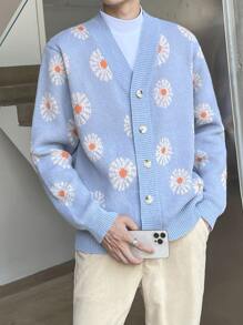 Manfinity Men Floral Print Cardigan - Blue - View 2