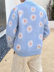 Manfinity Men Floral Print Cardigan - Blue - View 4