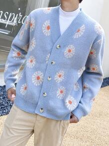 Manfinity Men Floral Print Cardigan - Blue - View 5