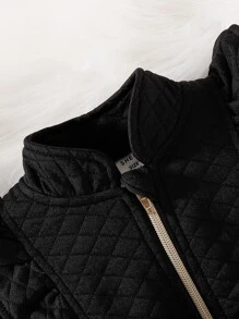 嬰兒荷葉邊拉鏈開襟腰帶外套 - 黑色 - 查看 4