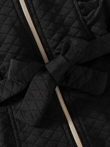 嬰兒荷葉邊拉鏈開襟腰帶外套 - 黑色 - 查看 6