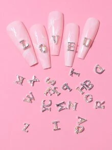 26 chiếc trang trí móng tay nghệ thuật thiết kế chữ 3D DIY Phụ kiện trang trí móng tay Đá quý trang trí móng tay - Bạc - Xem 1
