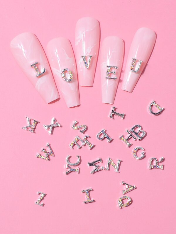 26 قطعة تصميم حرف ثلاثي الأبعاد لتزيين الأظافر DIY، تميمة أظافر، أحجار كريمة للأظافر، لوازم الأظافر