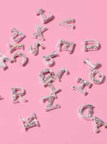 26 chiếc trang trí móng tay nghệ thuật thiết kế chữ 3D DIY Phụ kiện trang trí móng tay Đá quý trang trí móng tay - Bạc - Xem 2