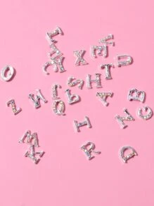26 chiếc trang trí móng tay nghệ thuật thiết kế chữ 3D DIY Phụ kiện trang trí móng tay Đá quý trang trí móng tay - Bạc - Xem 3