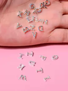 26 chiếc trang trí móng tay nghệ thuật thiết kế chữ 3D DIY Phụ kiện trang trí móng tay Đá quý trang trí móng tay - Bạc - Xem 4