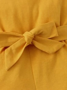 SHEIN Đứa bé gái Lá sen tỉa Thắt lưng Romper - Màu vàng - Xem 3