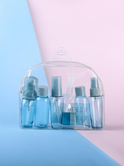 10入組藍色旅行瓶套件，防漏便攜式洗漱用品容器套裝，用於洗髮水護髮素乳液液體可再填充化妝品容器