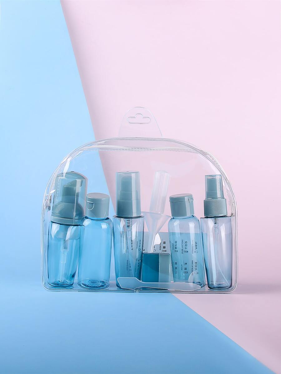 10入組藍色旅行瓶套件，防漏便攜式洗漱用品容器套裝，用於洗髮水護髮素乳液液體可再填充化妝品容器