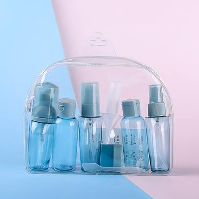 10个蓝色旅行瓶套装，防漏便携式洗漱用品容器套装，可重复灌装洗发水、护发素、乳液等液体化妆品容器