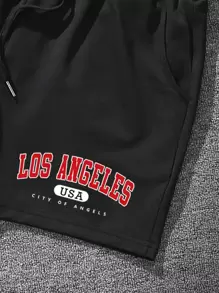 Manfinity Campus Court Aesthetic Post--Men Letter Graphic Drawstring Waist Shorts