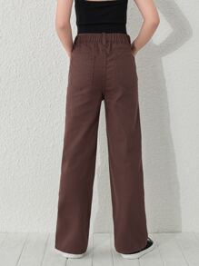 Girls Solid Straight Leg Jeans Without Chain - Coffee Brown - View 2