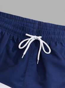 Surfspeed Quần short nam đi biển Dây kéo Túi Khối Màu Lá thư Kỳ nghỉ - Xanh và trắng - Xem 3