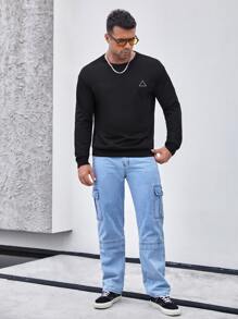 Manfinity Men Plus Geo Print Sweatshirt - Black - View 4