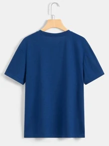SHEIN EZwear Camiseta con estampado de mano y letra - Azul - Ver 2
