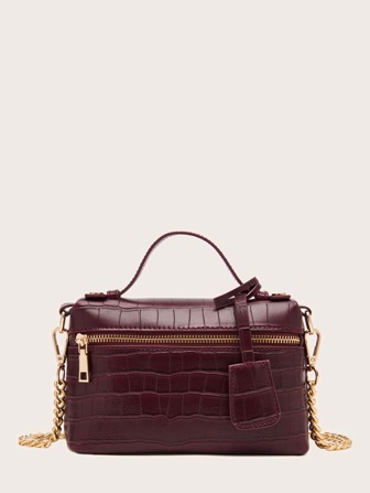 1 pièce Petit sac à main élégant pour femme, sac cosmétique en matériau PU avec texture de pierre, texture d'autruche, texture de serpent