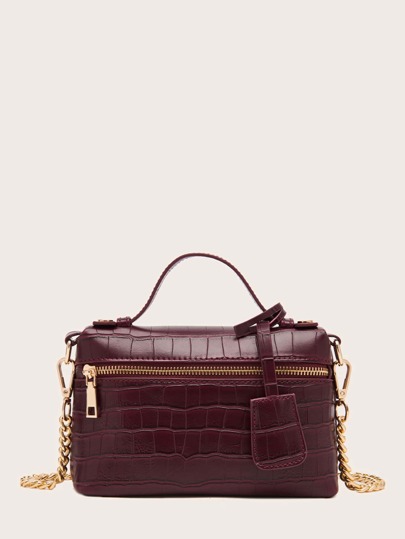 1pc PU Material Stone Texture, Ostrich Texture, Snake Texture Simple Elegant Women Small Handbag Cosmetic Bag , Old Money