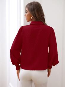 SHEIN LUNE Camisa de lunares con fruncido de manga farol - Burdeos - Ver 2