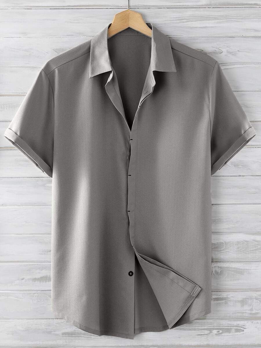 Manfinity Homme Men Button Up Curved Hem Shirt - Grey - View 1