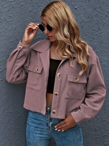 SHEIN Essnce Button Front Patch Pocket Crop Jacket - Dusty Pink - View 1
