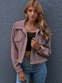 SHEIN Essnce Button Front Patch Pocket Crop Jacket - Dusty Pink - View 4