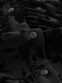 SHEIN MOD Áo sơ mi nữ Xù nhỏ cắt Nút phía trước màu trơn Thanh lịch - màu đen - Xem 7