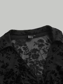 SHEIN MOD Áo sơ mi nữ Xù nhỏ cắt Nút phía trước màu trơn Thanh lịch - màu đen - Xem 8