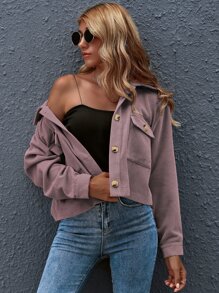 SHEIN Essnce Button Front Patch Pocket Crop Jacket - Dusty Pink - View 6