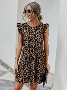 SHEIN LUNE 豹紋荷葉邊直筒連衣裙 - 彩色 - 查看 3