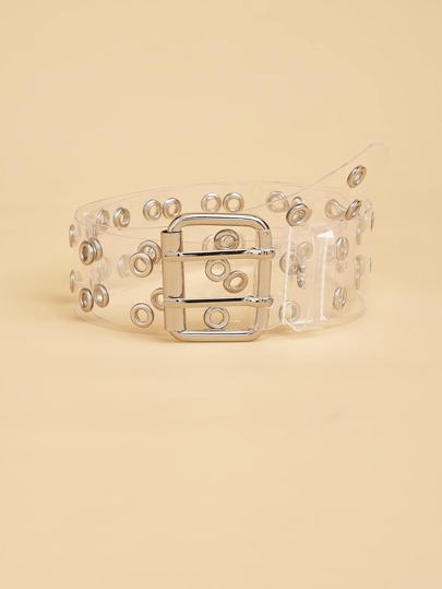 Detaliu cu ochi pentru copii, curea transparentă cu cataramă pătrată