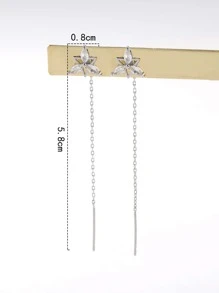 Nooxian Cubic Zirconia & Flower Decor Threader Earrings - Silver - View 5