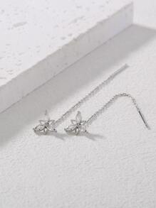 Nooxian Cubic Zirconia & Flower Decor Threader Earrings - Silver - View 7