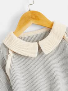 嬰兒拼接領插肩袖套頭毛衣 - 淺灰色 - 查看 3