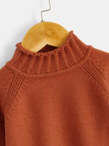 嬰兒小高領插肩袖套頭毛衣 - 鏽棕色 - 查看 3