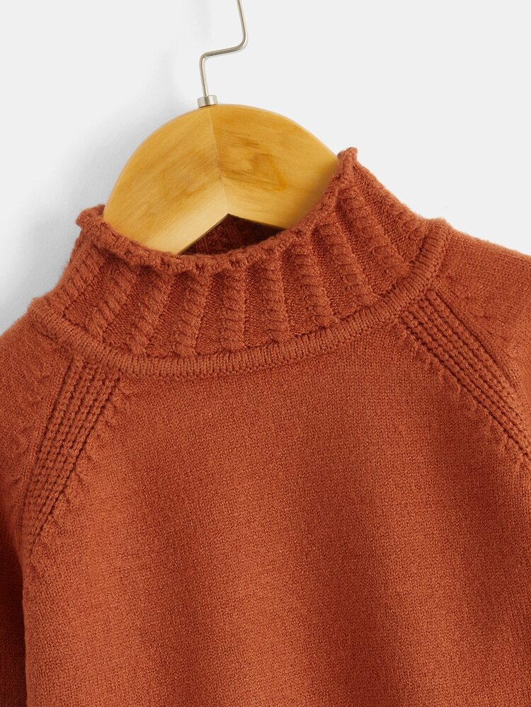 嬰兒小高領插肩袖套頭毛衣 - 鏽棕色 - 查看 3