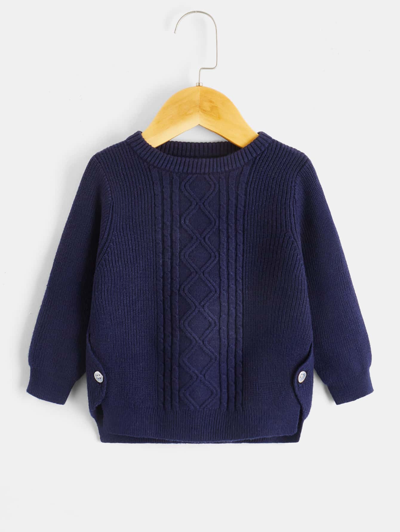 Baby Button Side Asymmetrical Hem Jumper - Navy Blue - View 1