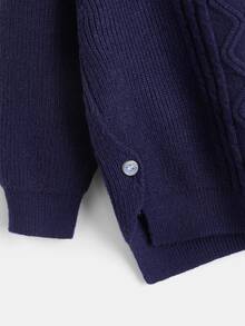 Baby Button Side Asymmetrical Hem Jumper - Navy Blue - View 3