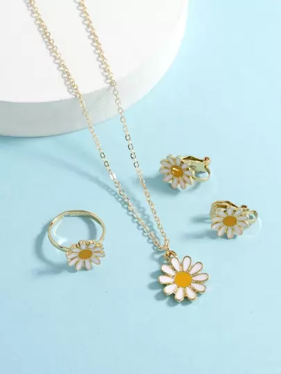4pcs Girls Daisy Decor Jewelry Set