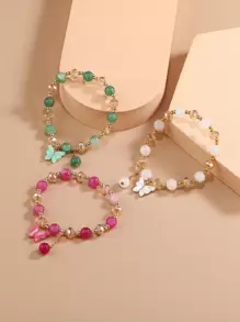3 pezzi Braccialetto con perline con ciondolo farfalla
