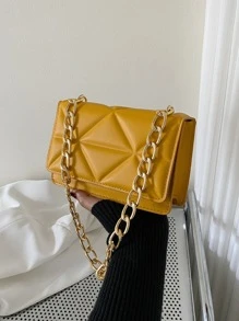 Mini Embossed Detail Flap Square Bag, Fashionable Butter Yellow Bag For Women - Yellow - View 2