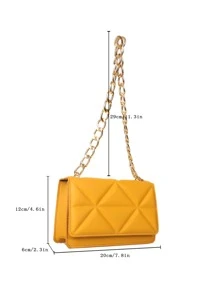 Mini Embossed Detail Flap Square Bag, Fashionable Butter Yellow Bag For Women - Yellow - View 4