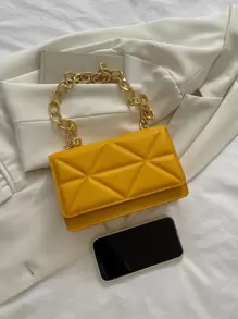 Mini Embossed Detail Flap Square Bag, Fashionable Butter Yellow Bag For Women - Yellow - View 5