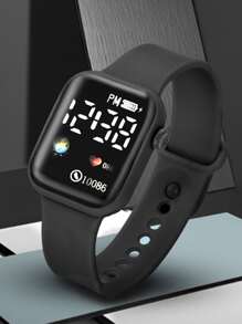 1pc Men Square Electronic Watch & 1pc Beaded Bracelet - Black - View 4