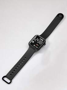 1pc Men Square Electronic Watch & 1pc Beaded Bracelet - Black - View 3