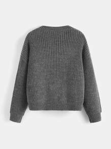 SHEIN Boys Contrast Pocket Drop Shoulder Jumper - Dark Grey - View 2