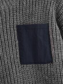 SHEIN Boys Contrast Pocket Drop Shoulder Jumper - Dark Grey - View 3