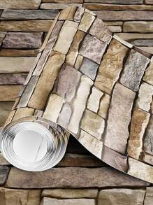 1pc Brick Pattern Self-Adhesive Wall Paper, Modern PVC Waterproof Wall Adhesive Roll For Home, Renovation Stickers Peel Wall Panels, Wall Paper, Wallpapers, Spring Decoration Items Refresh Your Home, Rama Decoration Stickers