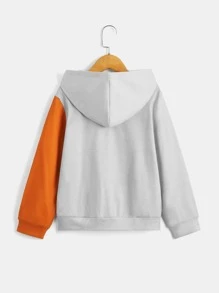 SHEIN Boys Colourblock Dinosaur Print Drop Shoulder Hoodie - Grey - View 2